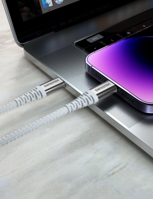 DATOVÝ KABEL SWISSTEN KEVLAR USB-C / USB-C 1,5 M BÍLÝ