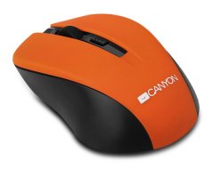 CANYON myš optická bezdrátová CMSW1, nastavitelné rozlišení 800/1000/1200 dpi, 4 tl, USB nano reciever, oranžová