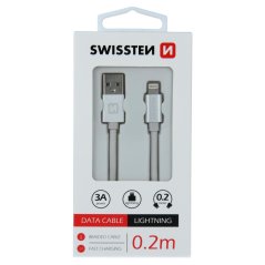 DATOVÝ KABEL SWISSTEN TEXTILE USB / LIGHTNING 0,2 M STŘÍBRNÝ