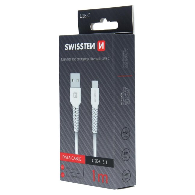 DATOVÝ KABEL SWISSTEN USB / USB-C 1,0 M BÍLÝ