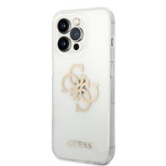 Guess TPU Big 4G Full Glitter Zadní Kryt pro iPhone 14 Pro Transparent