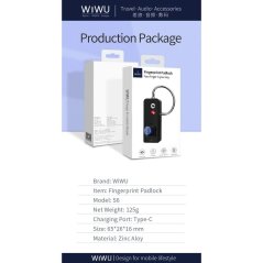 WiWU Smart device S6 Fingerprint padlock Black