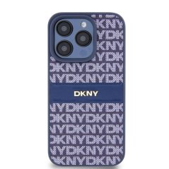 DKNY PU Leather Repeat Pattern Tonal Stripe Zadní Kryt pro iPhone 14 Pro Max Blue