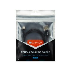 CANYON Nabíjecí kabel Lightning USB pro iPhone 5/6/7, opletený, kovový plášť, 1 metr, černá