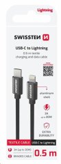 DATOVÝ KABEL SWISSTEN TEXTILE USB-C / LIGHTNING 0,5 M ČERNÝ