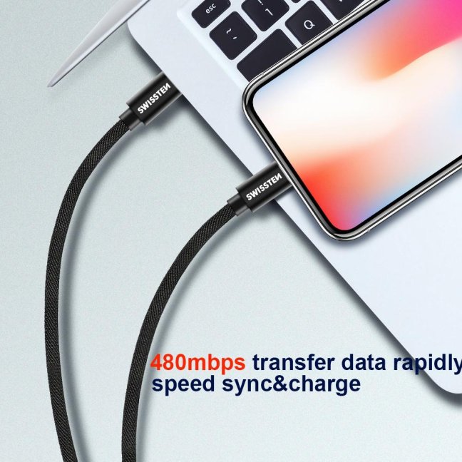 DATOVÝ KABEL SWISSTEN TEXTILE USB-C / LIGHTNING 2,0 M STŘÍBRNÝ