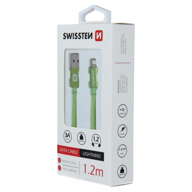 DATOVÝ KABEL SWISSTEN TEXTILE USB / LIGHTNING 1,2 M ZELENÝ