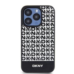 DKNY PU Leather Repeat Pattern Bottom Stripe MagSafe Zadní Kryt pro iPhone 14 Pro Black
