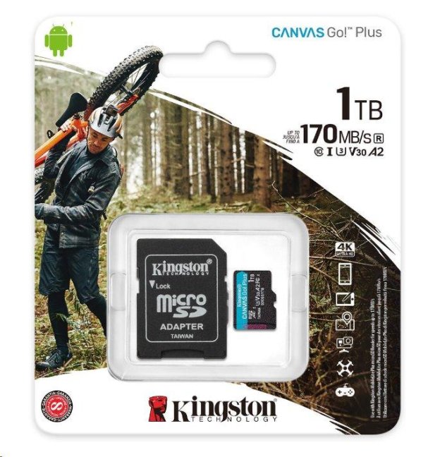 Kingston paměťová karta 1TB microSDXC Canvas Go Plus 170R A2 U3 V30 Card + ADP