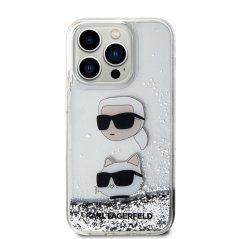 Karl Lagerfeld Liquid Glitter Karl and Choupette Head Zadní Kryt pro iPhone 15 Pro Max Silver