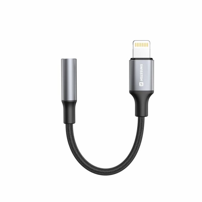 AUDIO ADAPTÉR SWISSTEN TEXTILE LIGHTNING (samec)  / 3,5mm AUX 0,15 M ČERNÝ (nahrazuje 73501211)