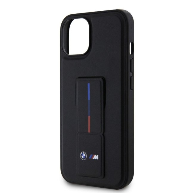 BMW M Collection PU Grip Stand Tricolor Line Zadní Kryt pro iPhone 15 Black