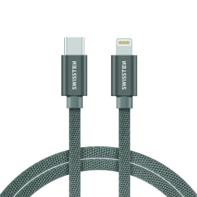 DATOVÝ KABEL SWISSTEN TEXTILE USB-C / LIGHTNING 2,0 M STŘÍBRNÝ