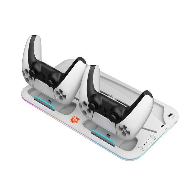 CANYON multifunkční chladící stojan pro PS5, nabíjení 2 PS5 ovladačů, RGB podsvícení, bílý
