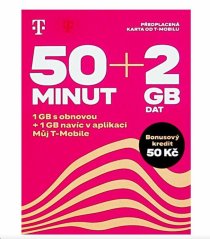 PŘEDPLACENÁ T-MOBILE TWIST SIM KARTA - 50 MINUT VOLÁNÍ, 5 SMS A 2 GB DAT + BONUSOVÝ KREDIT 50,- Kč