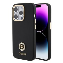 Guess Liquid Silicone 4G Strass Metal Logo Zadní Kryt pro iPhone 15 Pro Black