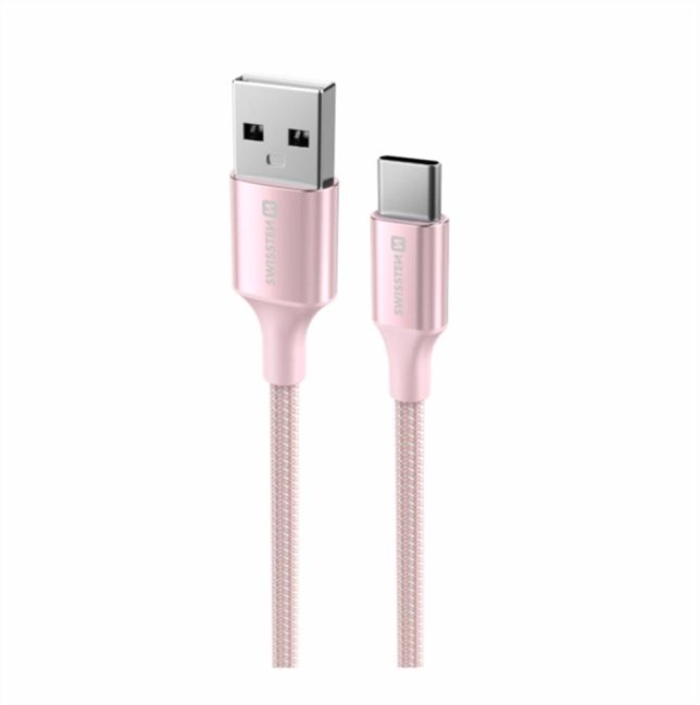 DATOVÝ KABEL SWISSTEN TEXTILE II USB / USB-C 1,5 M RŮŽOVÝ