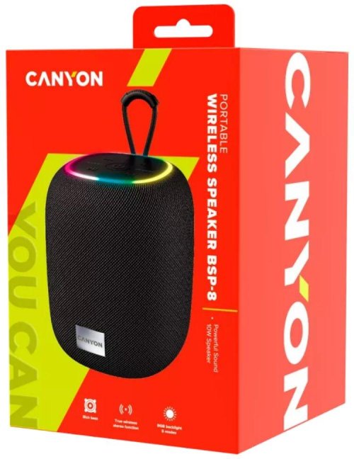 CANYON reproduktor BSP-8, RGB, BT V5.2, BLUETRUM AB5362B, 1x10W, USB-C, USB-A, microSD, AUX, červená