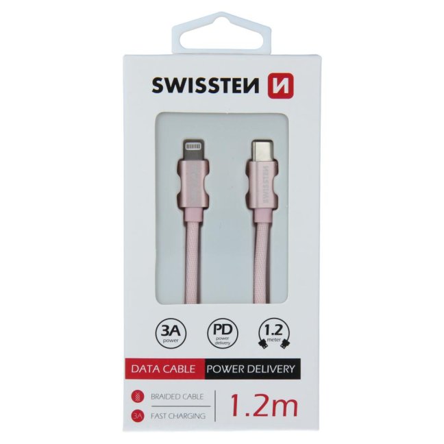 DATOVÝ KABEL SWISSTEN TEXTILE USB-C / LIGHTNING 1,2 M RŮŽOVO/ZLATÝ