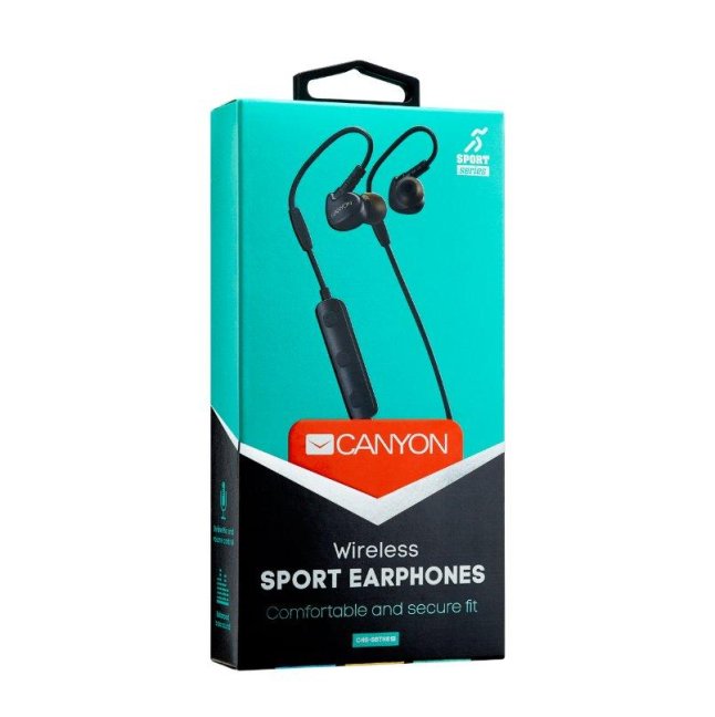 CANYON Bluetooth Sluchátka sportovní s mikrofonem, 0.3m kabel, černé