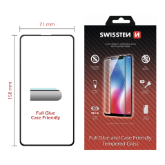 SKLO SWISSTEN FULL GLUE, COLOR FRAME, CASE FRIENDLY PRO HUAWEI P SMART 2021 ČERNÉ