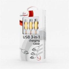 Gembird kábel nabíjací 3v1 splitter, Lightning (M) /microUSB (M) / USB-C (M) na USB 2.0 (M), 1 m, zlatý