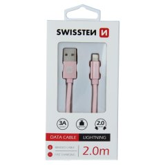 DATOVÝ KABEL SWISSTEN TEXTILE USB / LIGHTNING 2,0 M RŮŽOVO/ZLATÝ