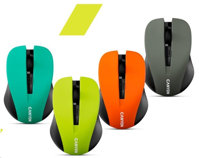 CANYON myš optická bezdrátová CMSW1, nastavitelné rozlišení 800/1000/1200 dpi, 4 tl, USB nano reciever,  šedá