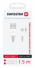 DATOVÝ KABEL SWISSTEN USB / USB-C BÍLÝ 1,5 M (9mm)