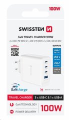 SWISSTEN SÍŤOVÝ ADAPTÉR CORE GaN 2x USB-C PD 100W + 1x USB-C PD 20W + 1x USB-A QC 30W QC BÍLÝ