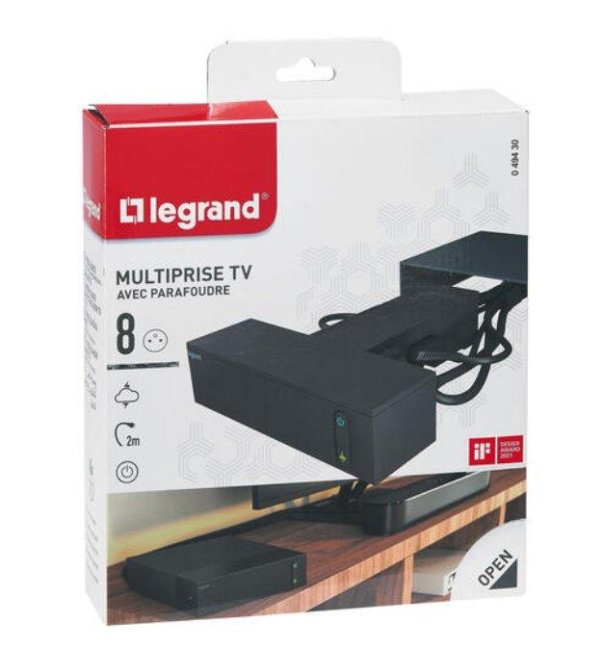 LEGRAND Revolution televizní hub 4x2P+T, přepěťová ochrana, podsvícené VYP/ZAP, kabel 2m, černá