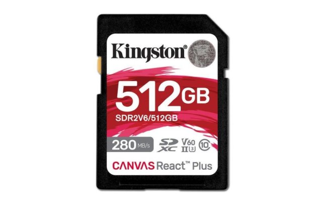 Kingston paměťová karta 512GB Canvas React Plus SDXC UHS-II 280R/150W U3 V60 for Full HD/4K