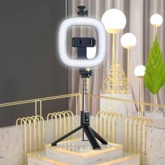 Selfie Stick Bluetooth + tripod + světlo - Black
