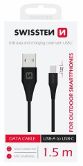 DATOVÝ KABEL SWISSTEN USB / USB-C ČERNÝ 1,5M (9mm)