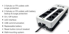 EATON UPS 3S 550 FR, Off-line, Tower, 550VA/330W, výstup 6x FR (CZ), USB, bez ventilátoru