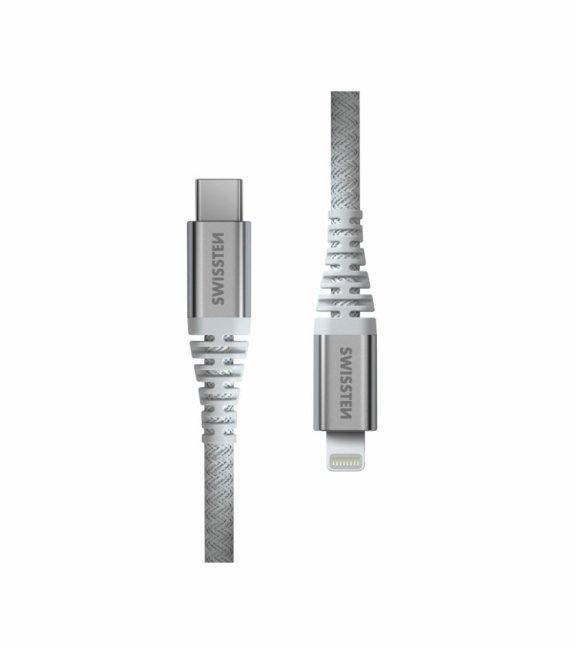 DATOVÝ KABEL SWISSTEN KEVLAR USB-C / LIGHTNING 1,5 M BÍLÝ