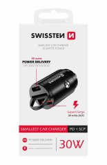 SWISSTEN CL ADAPTÉR POWER DELIVERY USB-C + SUPER CHARGE 3.0 30W NANO ČERNÝ