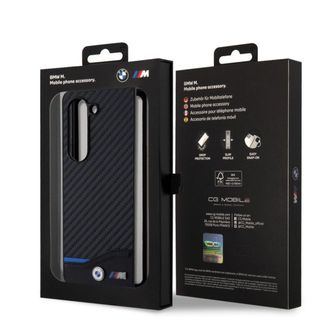 BMW M PU Carbon Blue Line Zadní Kryt pro Samsung Galaxy Z Fold 5 Black
