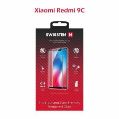 SKLO SWISSTEN FULL GLUE, COLOR FRAME, CASE FRIENDLY PRO XIAOMI REDMI 9C ČERNÉ
