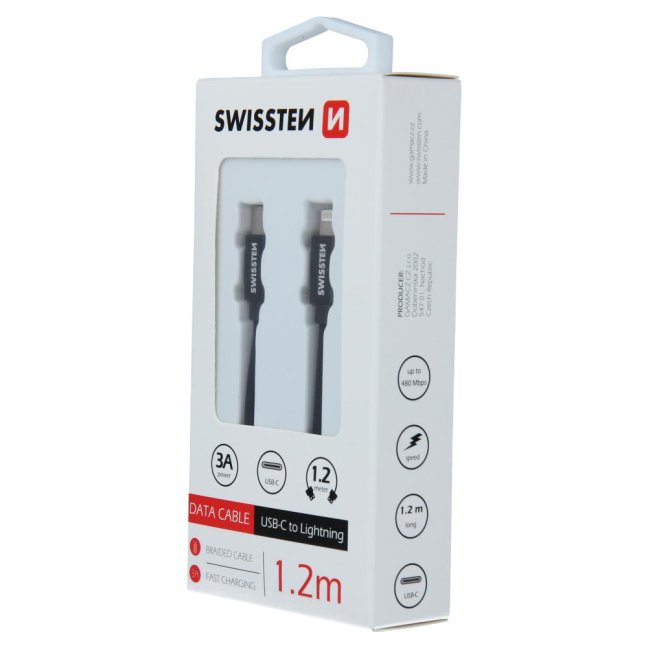 DATOVÝ KABEL SWISSTEN TEXTILE USB-C / LIGHTNING 1,2 M ČERNÝ