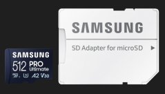 Samsung paměťová karta 512GB PRO Ultimate CL10 Micro SDXC Grade 3 (č/z: až 200/130MBs) + SD Adaptér