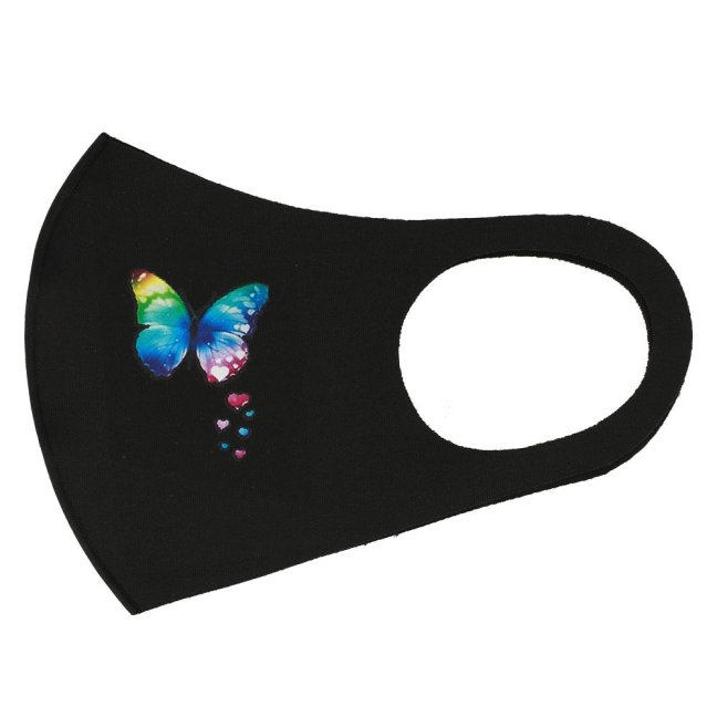 Opakovaně použitelná ochranná rouška na obličej - černá - design motýl - 1ks/balení