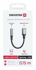 AUDIO ADAPTÉR SWISSTEN TEXTILE LIGHTNING (samec)  / 3,5mm AUX 0,15 M ČERNÝ (nahrazuje 73501211)