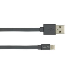 CANYON nabíjecí kabel Lightning MFI-2, plochý, Apple certifikát, délka 1m, tmavě šedá