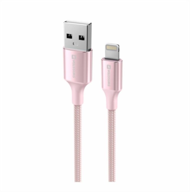 DATOVÝ KABEL SWISSTEN TEXTILE II USB / LIGHTNING 1,5 M RŮŽOVÝ