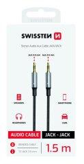 AUDIO KABEL SWISSTEN TEXTILE JACK (samec) / JACK (samec) 1,5 M ČERNÝ (nahrazuje 73501101)