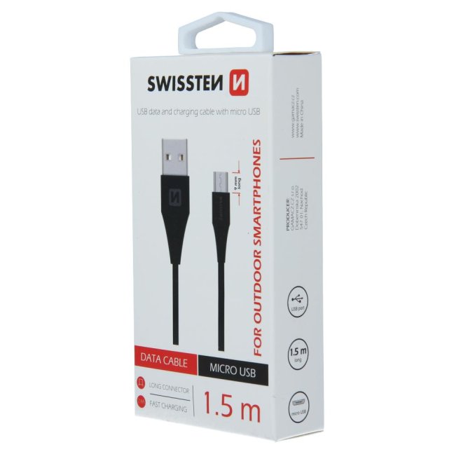 DATOVÝ KABEL SWISSTEN USB / MICRO USB 1,5 M ČERNÝ (9mm)