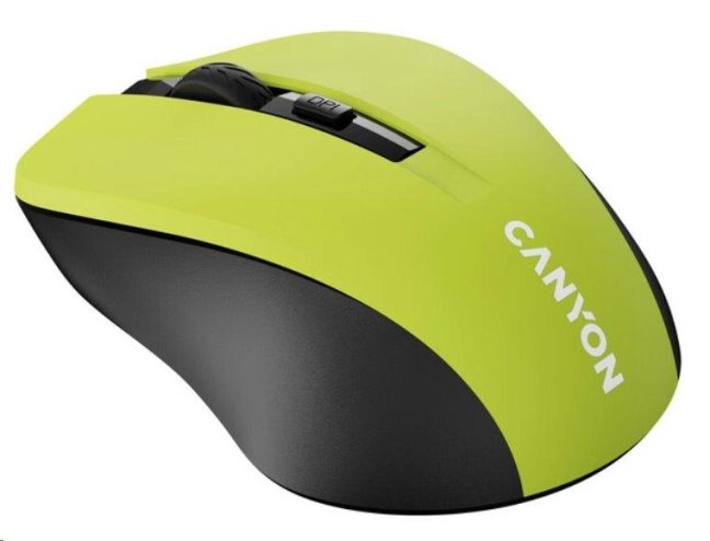 CANYON myš optická bezdrátová CMSW1, nastavitelné rozlišení 800/1000/1200 dpi, 4 tl, USB nano reciever, žlutá