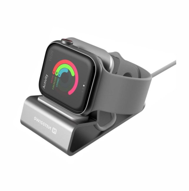 SWISSTEN HLINÍKOVÝ STOJÁNEK PRO APPLE WATCH STŘÍBRNÝ