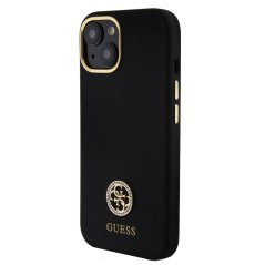 Guess Liquid Silicone 4G Strass Metal Logo Zadní Kryt pro iPhone 15 Black